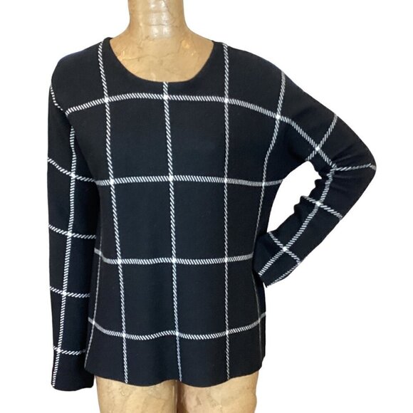 Elliott Lauren Soft Pullover Sweater Windowpane Plaid Black & White XL #35N - Picture 1 of 8